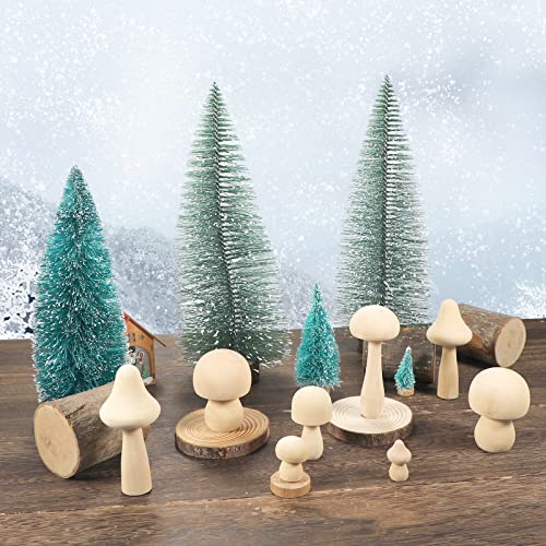 SAVITA 12pcs Unfinished Wooden Mushrooms, Cute Smooth Natural Wooden Mushrooms to Paint for DIY Crafts Decorations Making (6 Models) SAVITA