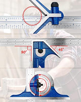 4PCS 12 Inch Combination Square Ruler Set Protractor Satin, 4-R Graduation, Ideal for Woodworking Metalworking Cabinets Joinery Steel Iron Case PNYZIK