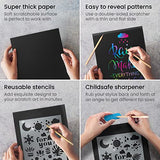 Arteza Scratch Paper, Set of 42 Sheets, 10.9 x 8.2 Inches, Includes 4 Unique Patterns, 4 Scratchers, 4 Stencils, 4 Post Cards, Art Supplies for Craft ARTEZA