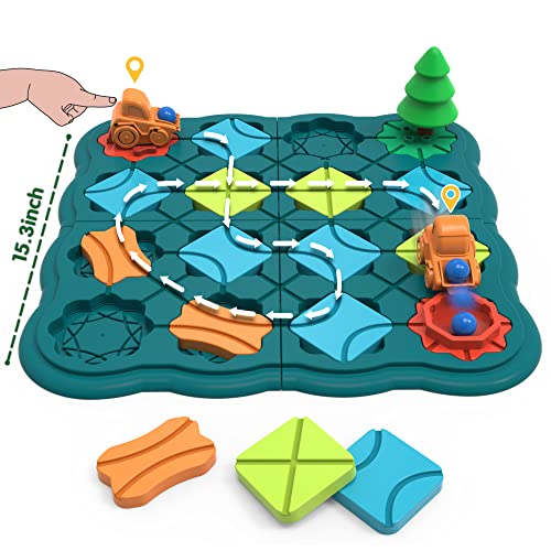 Kids Toys STEM Board Games - Smart Logical Road Builder Brain Teasers Puzzles for 3 to 4 5 6 7 Year Old Boys Girls, Educational Montessori Birthday - WoodArtSupply