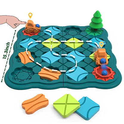 Kids Toys STEM Board Games - Smart Logical Road Builder Brain Teasers Puzzles for 3 to 4 5 6 7 Year Old Boys Girls, Educational Montessori Birthday - WoodArtSupply