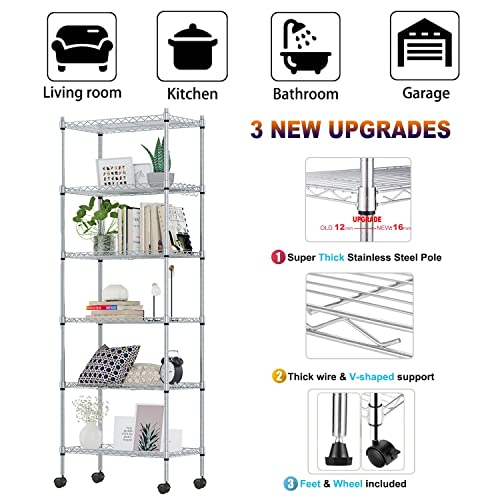 Devo Heavy Duty 6-Tier Adjustable Metal Shelving Unit with Side Hooks - Versatile Storage Rack for Home and Garage - WoodArtSupply