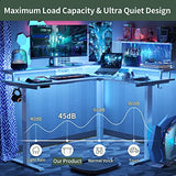 FEZIBO 63" Triple Motor L Shaped Standing Desk with LED Strip & Power Outlets, Height Adjustable Stand up Corner Gaming Desk with Ergonomic Monitor FEZIBO