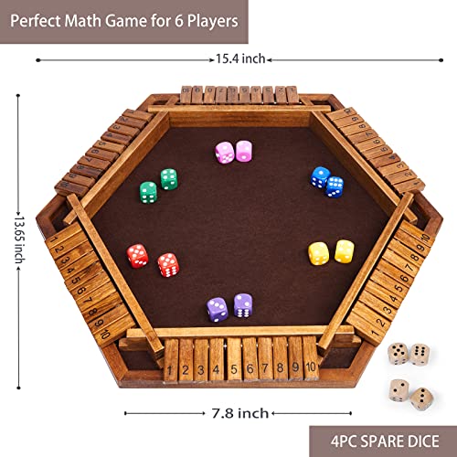 Vamslove Shut The Box Dice Game Wooden Board (L15 x W13) for 1 2 3 4 5 6 Player, 6 Sided 10 Numbers Math Games with 16 Dices for Kids Vamslove