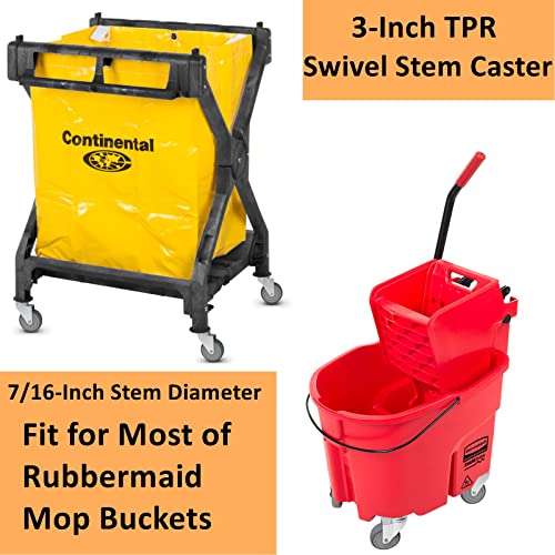 RILIDRI 3-Inch Swivel Stem Caster, 7/16-Inch Stem Diameter Rubber Wheel, Heavy Duty TPR Replacement Wheels for Rubbermaid Mop Bucket Cart Grill RILIDRI