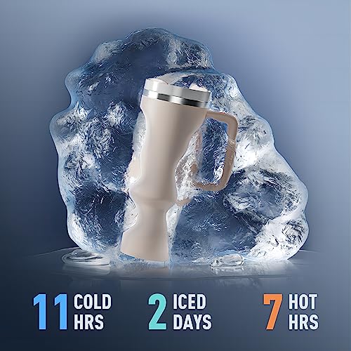 KISSKIND 40 oz tumbler with handle Travel Mug Straw Covers Cup with Lid Insulated Quencher Stainless Steel Water Iced Tea Coffee Gift ROSE… KISSKIND