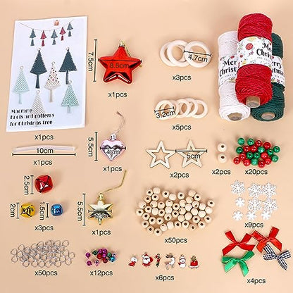 yazi 115 pcs Macrame Kits for Beginners, Christmas Tree DIY Macramé Supplies with 3 mm Cord Cotton, Beads, Bell, Xmas Ornaments, Snowflake, Bowknot, - WoodArtSupply