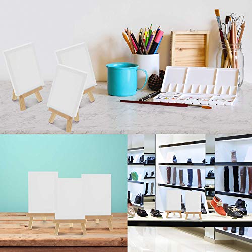 U.S. Art Supply 2" x 3" Stretched Canvas with 5" Mini Natural Wood Display Easel Kit (Pack of 12), Artist Tripod Tabletop Holder Stand - Painting U.S. Art Supply