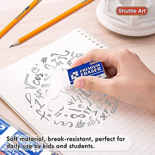 Shuttle Art Pencils and Erasers Bundle, Set of 600 Pack Sharpened Yellow Pencils + 72 Pack Premium White Erasers Bulk Shuttle Art