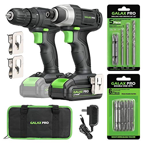GALAX PRO Cordless Drill Driver/Impact Driver with 1pcs 1.3Ah Lithium-Ion Batteries, Charger Kit, 11pcs Accessories and Tool Bag GALAX PRO