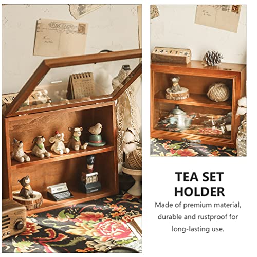 Wood Cabinet Mug Display Box, Wood Shadow Box Shot Glasses Display Case Shelf Action Figurine Display Shelf for Counter Top Collectibles Display Case DOITOOL