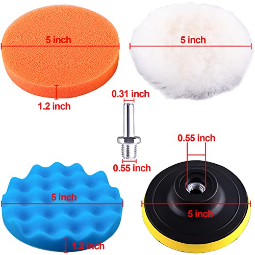 SIQUK 9 Pieces 5 Inch Buffing Pads Kit Foam Buffer Polisher Pads 5 Inch Hook and Loop Polishing Pads Buffer Attachment for Drill