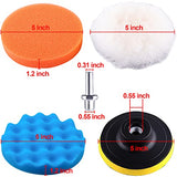 SIQUK 9 Pieces 5 Inch Buffing Pads Kit Foam Buffer Polisher Pads 5 Inch Hook and Loop Polishing Pads Buffer Attachment for Drill SIQUK