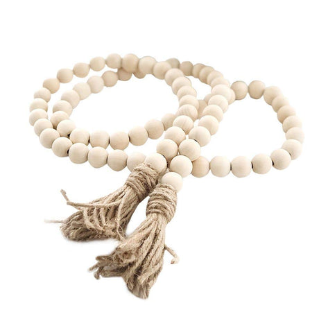 Farmhouse Beads 58in Wood Bead Garland with Tassels Rustic Country Decor Prayer Boho Beads Big Wall Hanging Decor RGB World