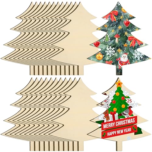 Hiboom 25 Pack Wooden Christmas Tree Cutouts 6 x 5.2 Inches Blank Christmas Unfinished Wood Tree Shape Ornaments for Xmas Crafts DIY Painting Wedding