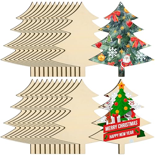 Hiboom 25 Pack Wooden Christmas Tree Cutouts 6 x 5.2 Inches Blank Christmas Unfinished Wood Tree Shape Ornaments for Xmas Crafts DIY Painting Wedding - WoodArtSupply