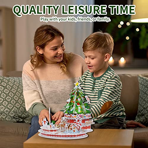 Hallisun 3D Puzzles for Kids and Adults, Merry Christmas Playground Tree DIY Jigsaw Puzzle Kit, Handmade Music Box Craft Kits, STEM Educational Toys