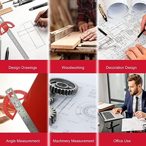 P.I.T. Angle Protractor Square 12 Inch, Adjustable Construction Protractors for Carpenters & Woodworking Hobbyists with 0-180 Degrees Measuring P.I.T.