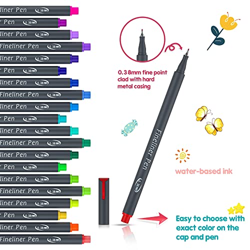 Dyvicl Fineliner Fine Point Pens, 100 Colors 0.4mm Fineliner Color