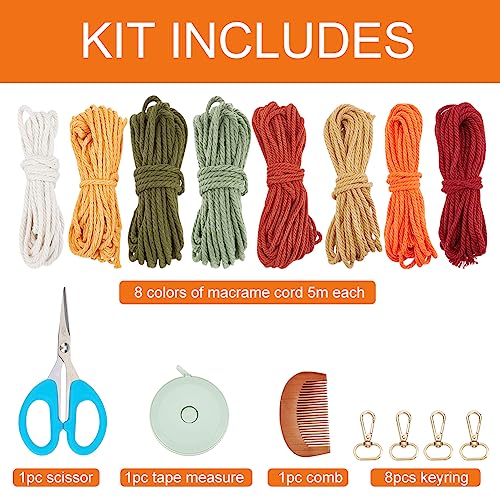 WEBEEDY 8 Sets Macrame Keychain Kit DIY Macrame Autumn Colors Keychain for Boho Bag Charm Macrame Kit for Adults Beginners WEBEEDY