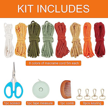 WEBEEDY 8 Sets Macrame Keychain Kit DIY Macrame Autumn Colors Keychain for Boho Bag Charm Macrame Kit for Adults Beginners - WoodArtSupply