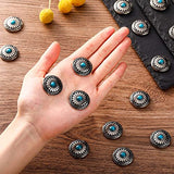 Janinka 24 Pcs Faux Turquoise Round Conchos Sunflower Decorative Buckle Metal Sunflower Buttons Screw Back Buttons for DIY Craft Leather Belt, Silver Janinka