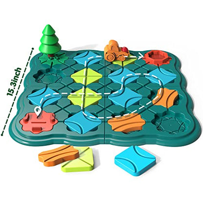 Kids Toys STEM Board Games - Smart Logical Road Builder Brain Teasers Puzzles for 3 to 4 5 6 7 Year Old Boys Girls, Educational Montessori Birthday - WoodArtSupply