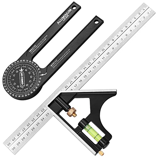 XUNTOP Miter Saw Protractor+12 Inch/300mm Combination Square Carpentry Tools Miter Protractor Carpenter Square Set for Accurate and Adjustable - WoodArtSupply