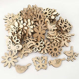 Creaides 100pcs Mini Bird Wood DIY Crafts Cutouts Wooden Bird Flower Butterfly Slices Embellishments Gift Unfinished Wood Ornaments for DIY Projects Creaides