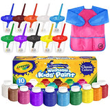 Washable Kids Paint 10 Colors, 10 No Spill Paint Cups For Kids With Lids, 10 Paint Brush Set, Waterproof Kids Smock – Christmas Gifts for Kids, The Mega Deals