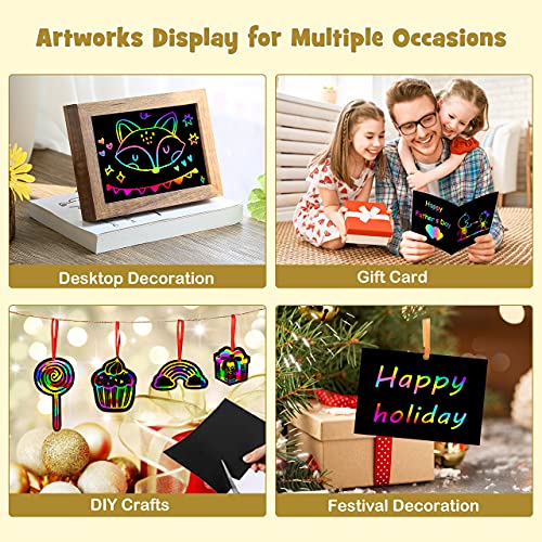 ZMLM Rainbow Scratch Paper Kit: 117Pcs Magic Art Craft Stuff Supplies Black Drawing Pad for Age 3-12 Kids Children Girl Boy DIY Toy Activity ZMLM