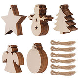 50 Pcs Unfinished Paintable Blank Wooden Christmas Festival Decoration Ornaments, Xmas Tree Hanging Wood Slices for Kids DIY Art Crafts, 5 Tmflexe