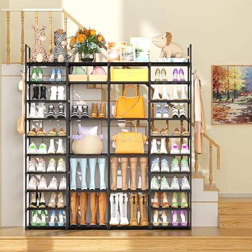 Kottwca 4 Row 10 Tier Large Shoe Rack Organizer for Closet Entryway, 72-80 Pair Shoe Boot Storage Rack, Metal Shoe Shelf Big Vertical Stackable Shoe Kottwca