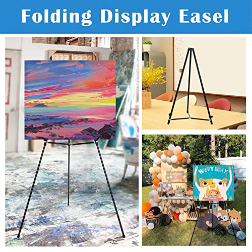 Falling in Art 66" High Black Aluminum Display Easel Stand, Large Adjustable Height Presentation Stand, Portable Tripod Holding Signs, Posters, and - WoodArtSupply