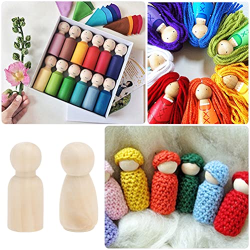 LIFKOME Children Toys 30Pcs Unfinished Wooden Peg Dolls, Wooden Figures to Paint Unfinished Wood Peg Dolls with Hats Wooden Figures Peg Dolls for DIY LIFKOME