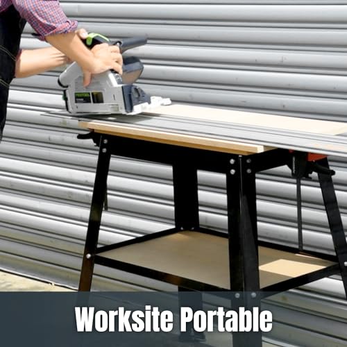 POWERTEC UT1002 Universal Tool Stand w/ MDF Split Top Expands to 20"x25" & Storage Shelf, 32" Working Height Tool Table for Benchtop Planers, Band POWERTEC