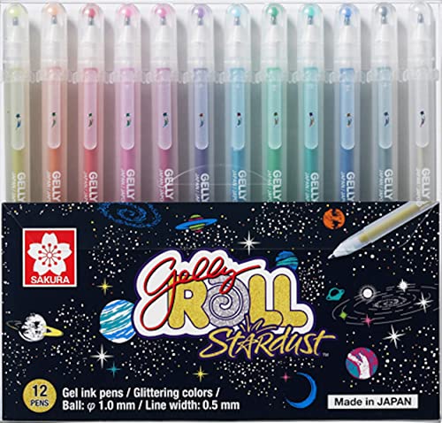 SAKURA Gelly Roll Stardust (Made in Japan) [Limited Edition] Gel Ink Pen Set - Bold Sparkling, Glittering & Assorted Colors 12Pens SAKURA