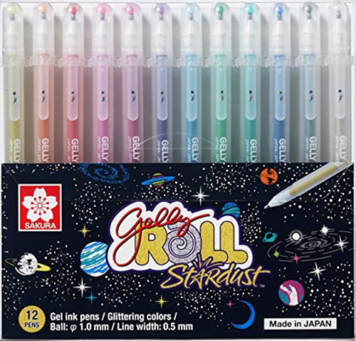 SAKURA Gelly Roll Stardust (Made in Japan) [Limited Edition] Gel Ink Pen Set - Bold Sparkling, Glittering & Assorted Colors 12Pens - WoodArtSupply