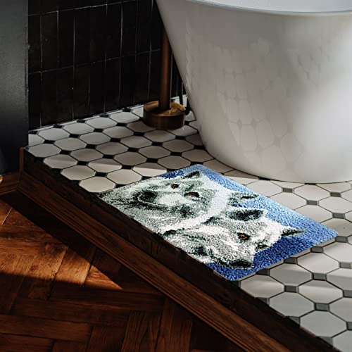 Ciieeo Carpet Making Kit Christmas Printed Canvas DIY Bathmat Rug Making Kit Yarn Hand Woven Rug Blue DIY Floor Mat Unfinished White Tapestry DIY Rug Ciieeo