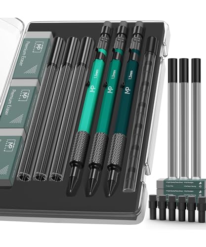Mr. Pen- Metal Mechanical Pencils Set with Lead and Eraser Refills, 3 Pack, 1.3 mm Mechanical Pencil Metal, Metal Mechanical Pencil for Sketching,