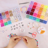 QUEFE 13000pcs, 60 Colors, Clay Beads for Bracelet Making Kit, Flat Round Polymer Heishi Beads with Letter Beads for DIY Craft Gifts, Necklace QUEFE