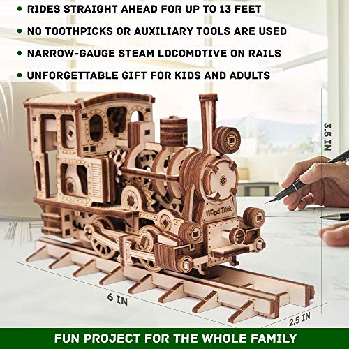 Wood Trick Train 3D Wooden Puzzle for Adults and Kids to Build - 6x4″ - Locomotive Model Kit for Adults and Kids Wood Trick