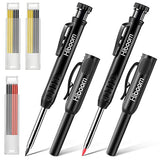 Hiboom 2 Pack Solid Carpenter Pencils with Pencil Cap and 18 Refills, Long Nose Deep Hole Mechanical Pencil Marker, Scribe Tool with Built-in Hiboom