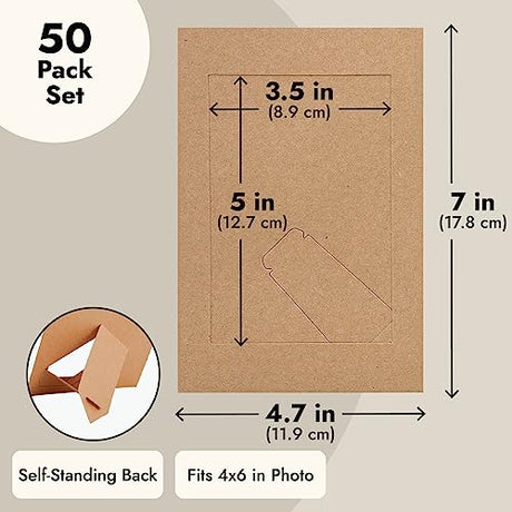 50 Pack Kraft Paper Picture Frames 4x6, Cardboard Photo Easels for DIY Projects, Crafts Juvale