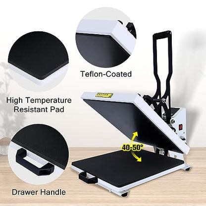 ColorSub Heat Press Machine for T-Shirt 15x15, Digital Industrial Quality Heat Press Machine Clamshell Transfer Sublimation Print Press Machine White - WoodArtSupply