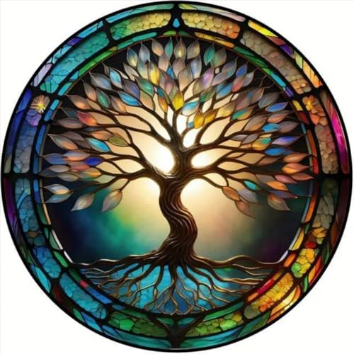 JFYHAB 5D Diamond Painting Kits Life of Tree Stained Glass DIY Diamond Full Round Drill Diamond Art Painting for Adults Tree Diamond Painting Full JFYHAB