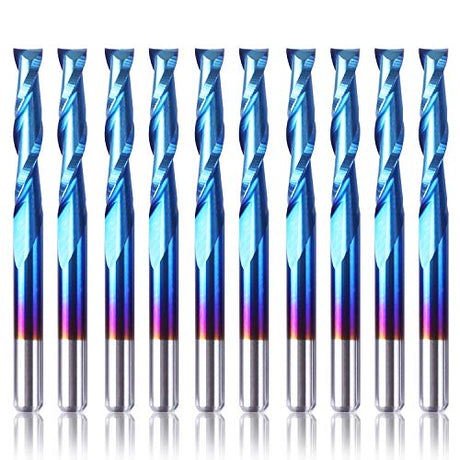 SainSmart Genmitsu 10Pcs Nano Blue Coat Flat Nose End Mill CNC Router Bits, 1/8" Shank Spiral Upcut 2 Flute End Mill Set (3.175 x 17 x 38mm) SainSmart