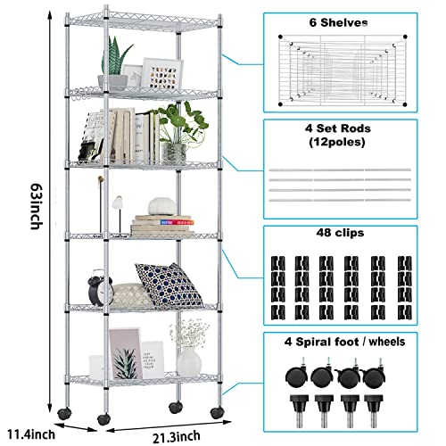 Devo Heavy Duty 6-Tier Adjustable Metal Shelving Unit with Side Hooks - Versatile Storage Rack for Home and Garage - WoodArtSupply