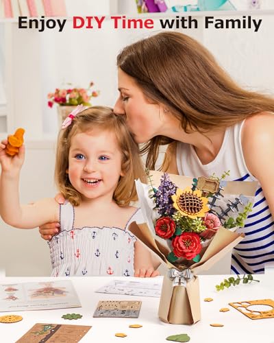 Rowood Artifical Flowers,Wooden Flower Bouquet Building Sets for Adults,Botanical Collection,Unique Home Decor,Gift for Women/Mom/Her/Him on Birthday RoWood