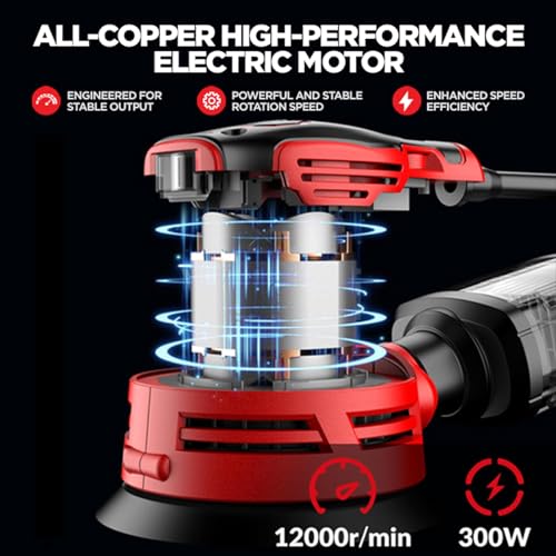 SENCAN 280W Random Orbit Sander, 6 Variable Speed 5-Inch,4000-12000 RPM Electric Palm Sander with Transparent Dust Box,Efficiency Dust Collection SENCAN